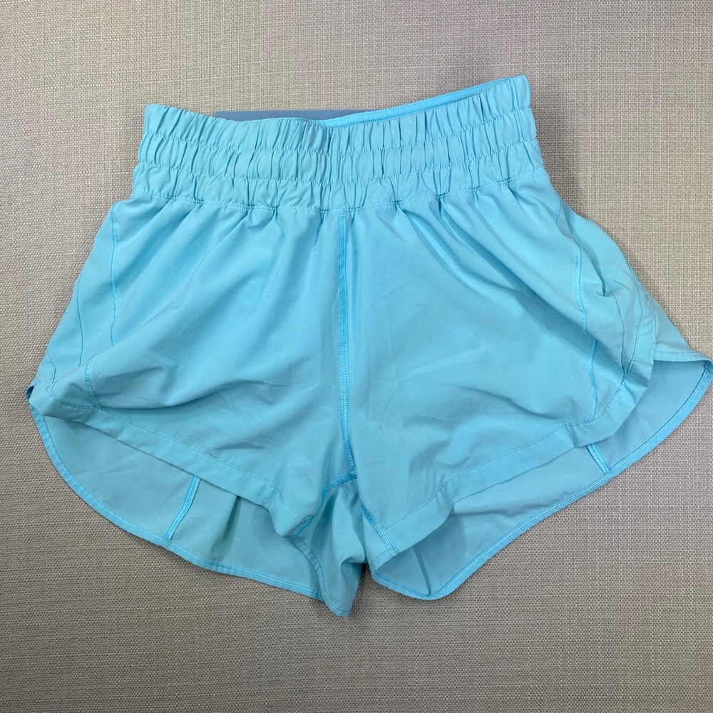 Lululemon Track That High-Rise Lined Short 3" Cyan Blue LW7BISS Size 6